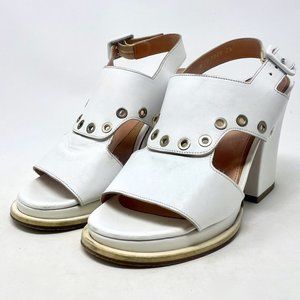 Robert Clergerie White Open-Toe Chunky Mod 60s Style Heels Size 7